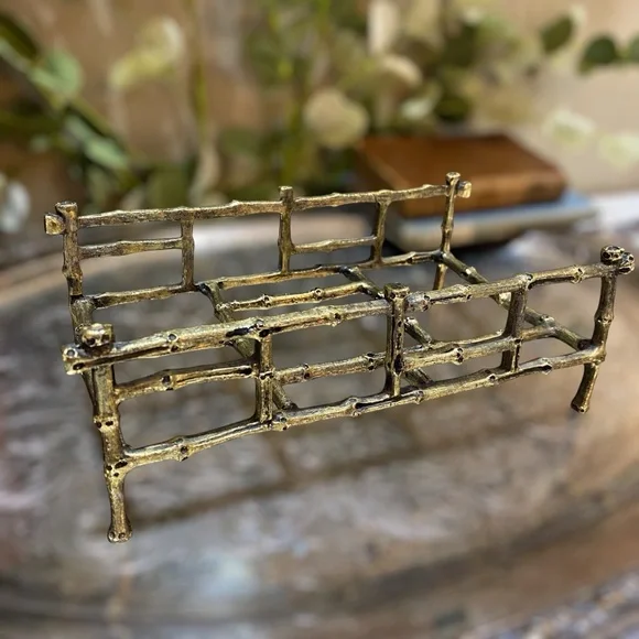 Brass Bamboo Mail Napkin Towel Holder Vintage Hollywood Regency Old World Charm - Picture 5 of 6